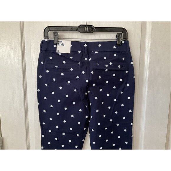 Old Navy Pixie Pants Women's 6 Navy White Ankle Polka Dot Stretch Preppy Fairy - Picture 3 of 8
